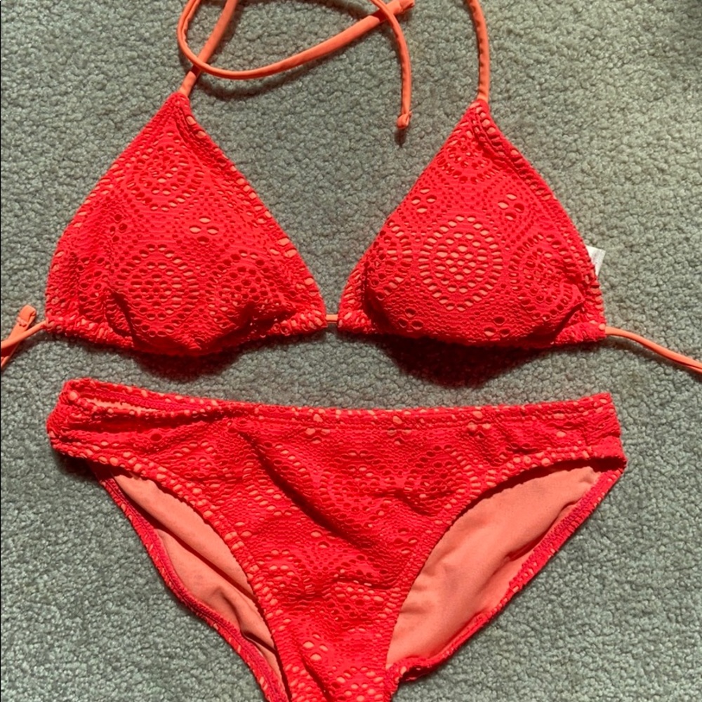 Pink and orange two piece bikini swimsuit
